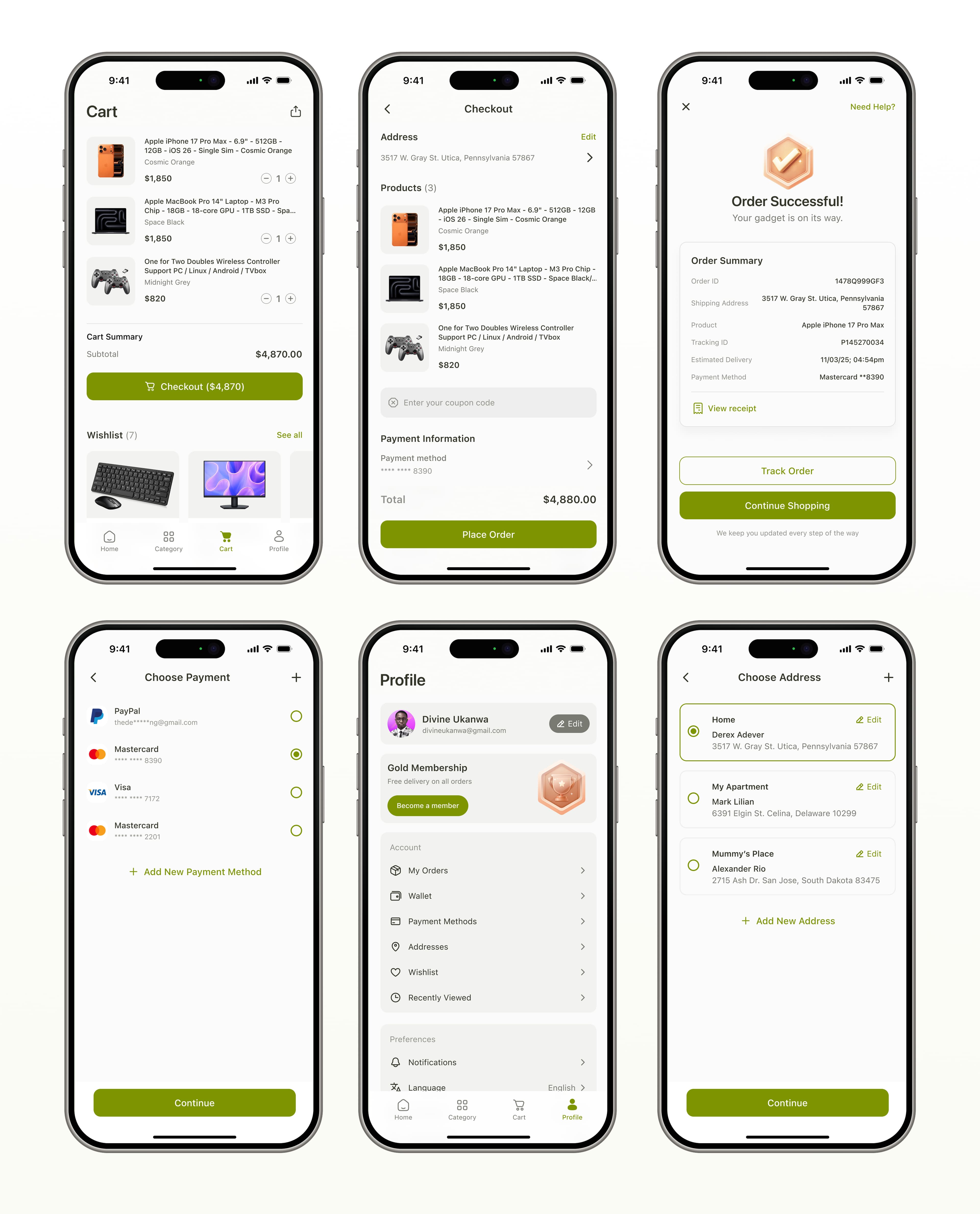 Pruvve checkout flow with cart, saved payment, and order summary